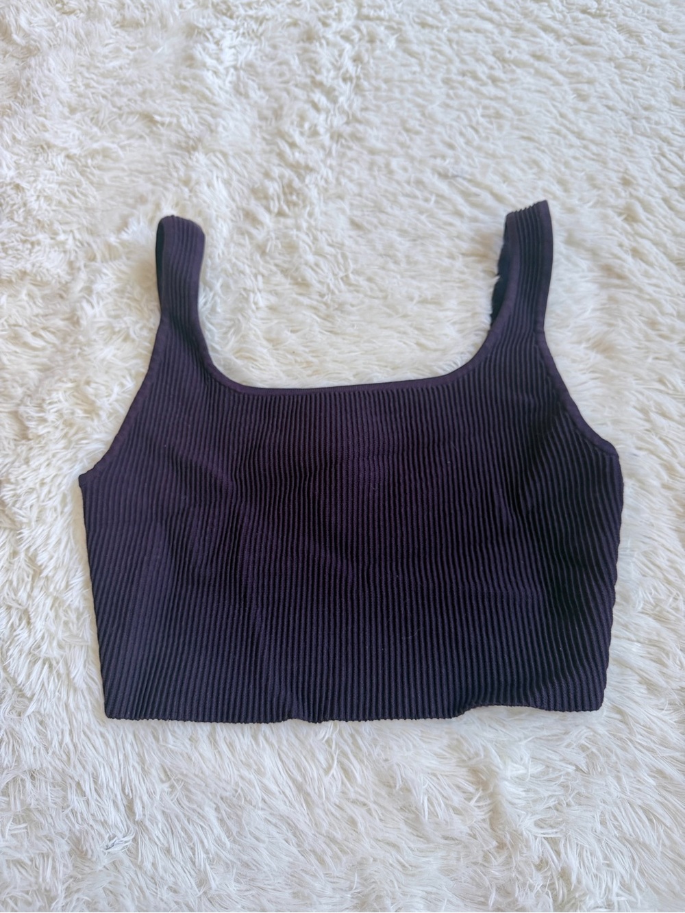 Aritzia Dark Purple Ribbed Square Crop Tank